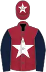 Maroon, white star, dark blue sleeves, maroon cap, white star