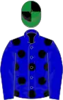 Blue, black spots on body, green and black quartered cap