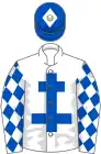 WHITE, royal blue cross of lorraine, diamonds on sleeves, royal blue cap, white diamond