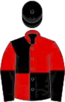 Red and black quartered, halved  sleeves, black cap