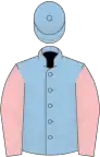 Light blue, pink and dark blue stripes, pink sleeves