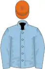 Light blue, light blue sleeves, orange cap