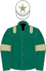 Dark green, beige epaulets and armlets, white cap, beige star