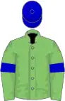 Light Green, light green sleeves with Blue armlets, blue cap