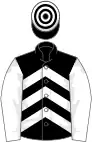 Black and white chevrons, white sleeves, hooped cap