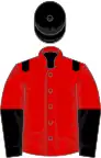 Red, black epaulets, black and red halved sleeves, black cap