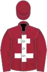 Maroon, white cross of lorraine