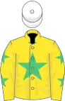 Yellow, emerald green star, stars on sleeves, white cap