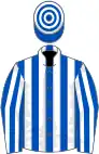 Royal blue and white stripes, hooped cap