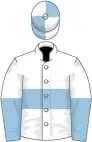 White, light blue hoop, halved sleeves, quartered cap