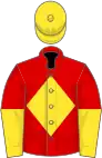 Red, yellow diamond, halved sleeves, yellow cap