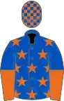 Royal blue, orange stars, halved sleeves, check cap