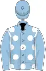 Light blue, white spots, seams on sleeves