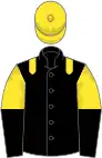 Black, yellow epaulets, yellow and black halved sleeves, yellow cap