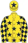 Yellow, dark blue stars, diamonds on sleeves, yellow cap, dark blue star