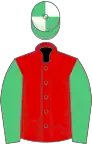 Red, emerald green sleeves, emerald green and white quartered cap