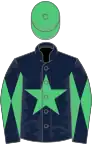 Dark blue, emerald green star, diabolo on sleeves, emerald green cap