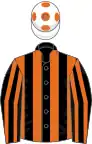 BLACK and ORANGE STRIPES, white cap, orange spots