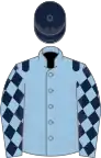 Light blue, dark blue epaulets, diamonds on sleeves, dark blue cap