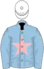 Light blue, pink star, white cap