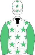 White, emerald green stars, sleeves and stars on cap