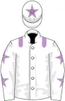 White, mauve epaulets, white sleeves, mauve stars, white cap, mauve star