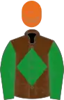 Brown, green diamond and sleeves, orange cap