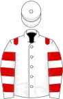 White, red epaulets, hooped sleeves, white cap