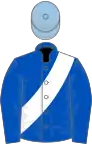 Royal blue, white sash, light blue cap