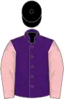 Purple, pink sleeves, black cap