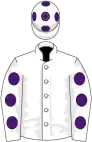 White, purple spots on sleeves and cap