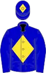 Blue, yellow diamond on body and cap