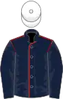 Dark blue, red seams on body, white cap