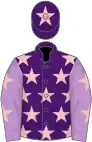 Purple, pink stars, mauve sleeves, pink stars, purple cap, pink star