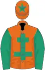 Orange, emerald green cross of lorraine, sleeves and star on cap