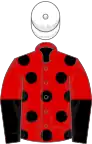 Red, black spots, halved sleeves, white cap