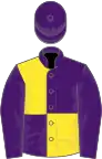 Purple and yellow quartered, purple sleeves, purple cap