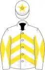 White, yellow chevrons, diabolo on sleeves, star on cap