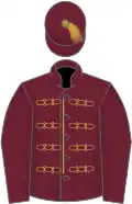 CLARET, GOLD braid, CLARET sleeves, GOLD cap