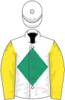 White, green diamond, yellow sleeves, white cap