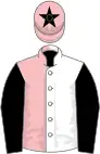 Pink and White halved, black sleeves, pink cap, black star