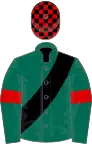 Dark Green, Black sash, Dark Green sleeves, Red armlets, Black and Red check cap