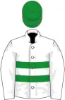 White, two green hoops on body, green cap