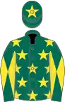 Dark green, yellow stars, diabolo on sleeves, star on cap