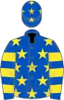 Royal blue, yellow stars, hooped sleeves and stars on cap