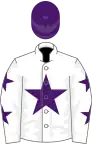 White, purple star and stars on sleeves, purple cap