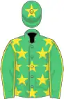 Emerald green, yellow stars, seams on sleeves, star on cap