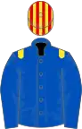 ROYAL BLUE, yellow epaulettes, red and yellow striped cap