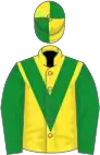 Yellow, green chevron and sleeves, quartered cap