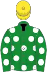 Green, white spots, yellow cap